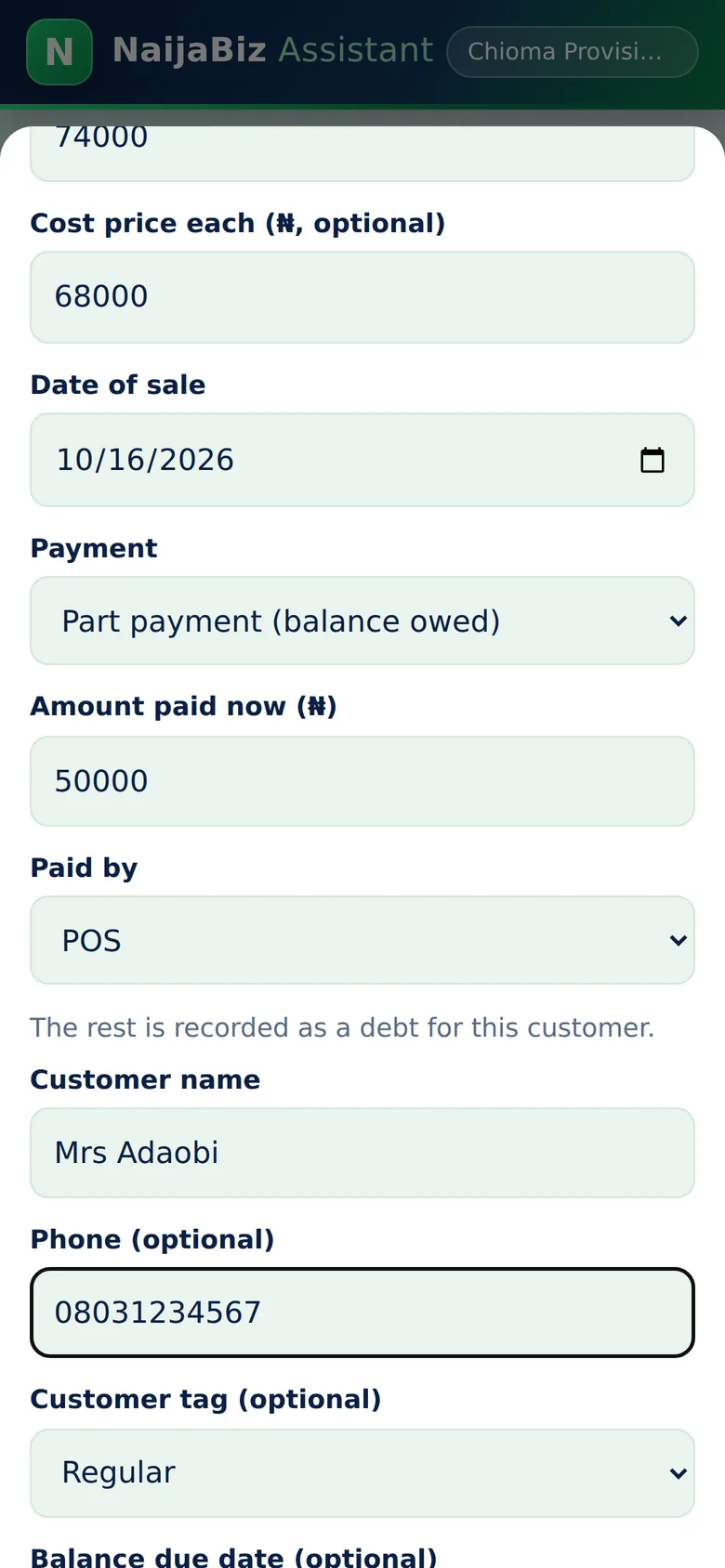 Part payment