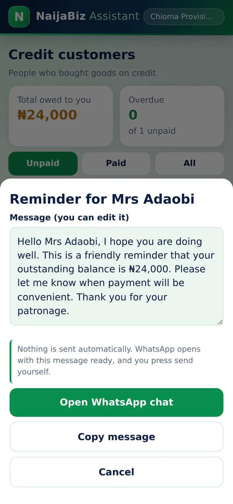 The reminder is ready