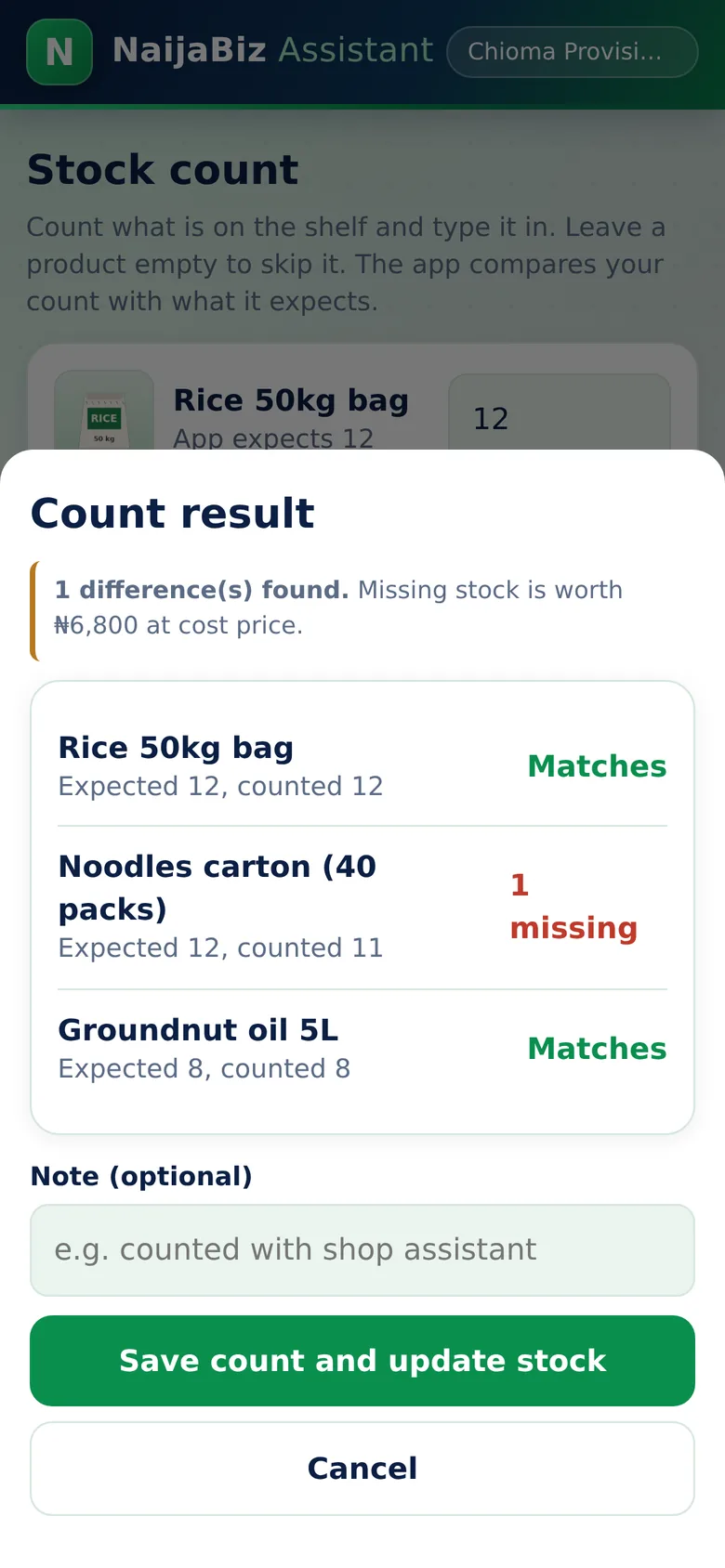 One item is missing