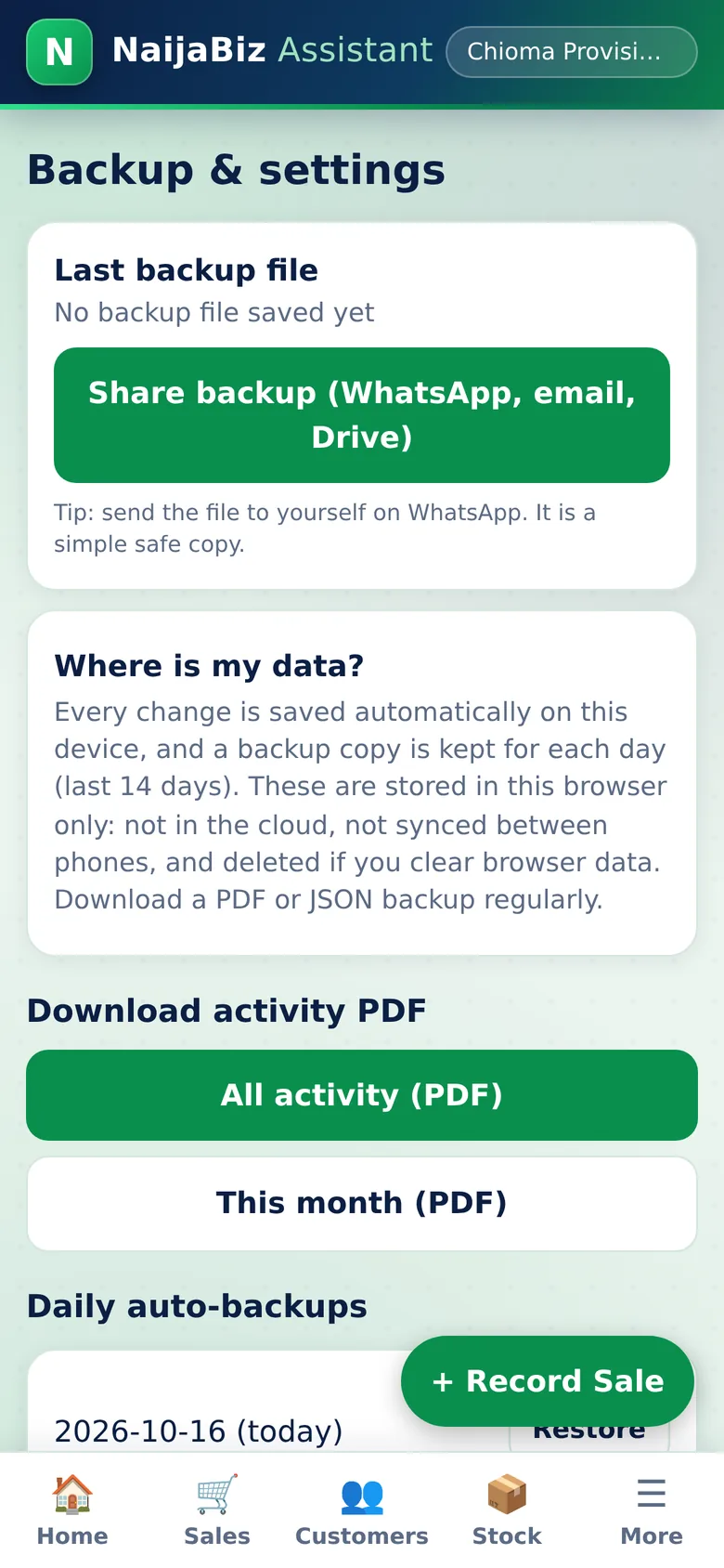Backup and downloads