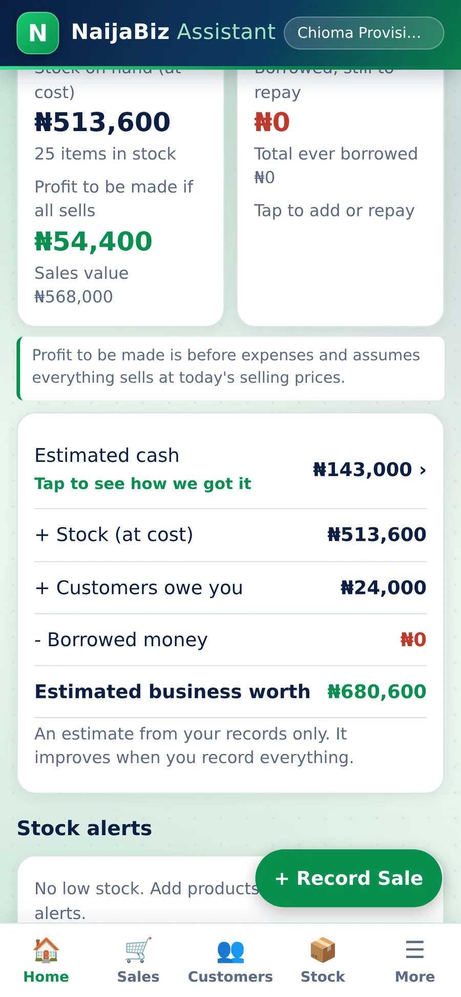 Tap Estimated cash