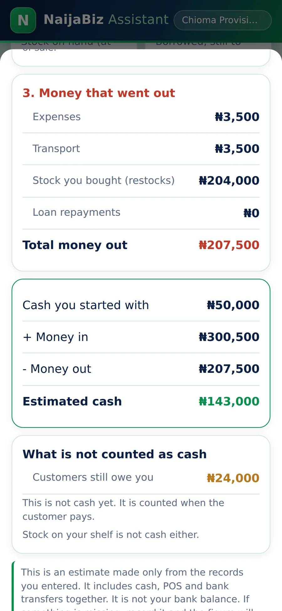 Money out and the result